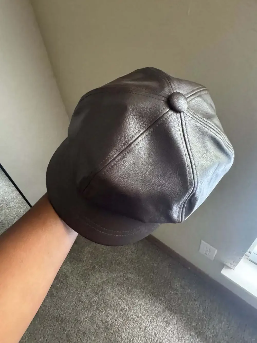 New York Hat Co Lambskin Spitfire Leather Brown Newsboy Cap